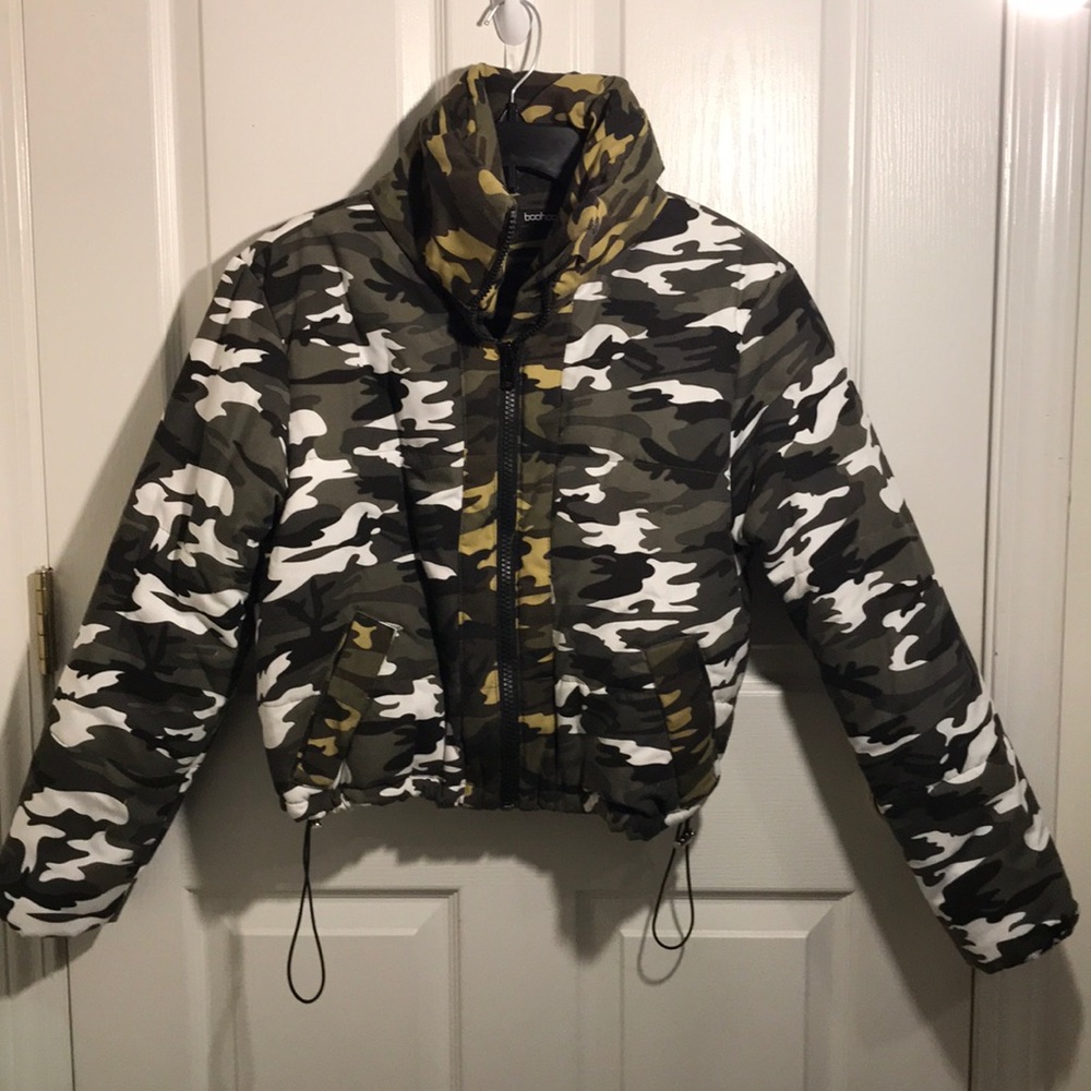 Boohoo Army fatigue/camouflage puffer coat